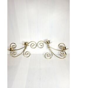 2 Vintage Double Wall Sconce Candle Holders, Gold Colored Metal